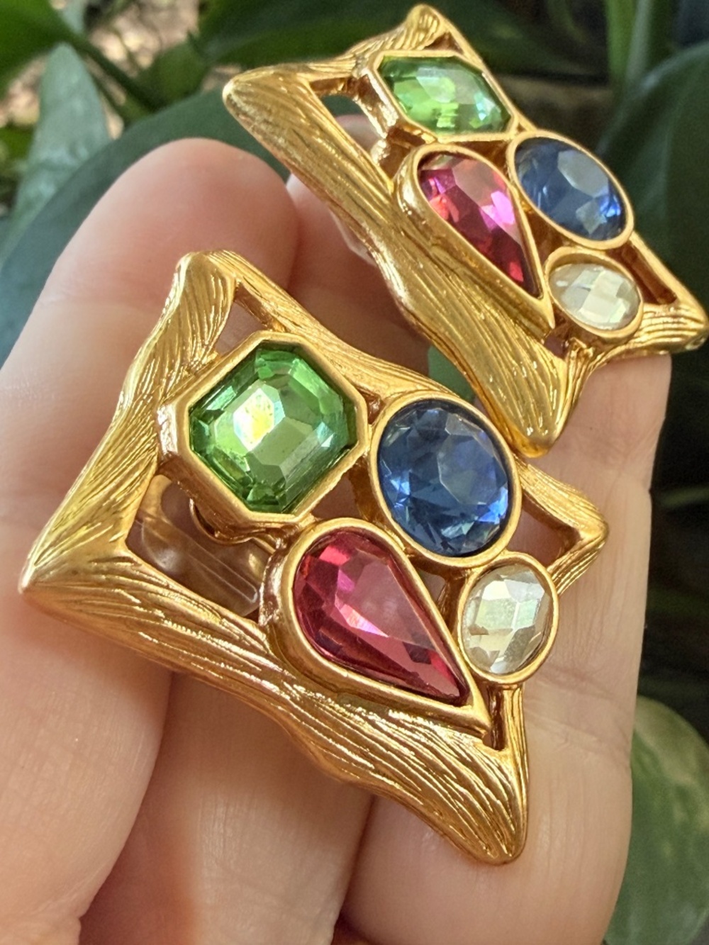 MULTI COLOR CRYSTAL EARRINGS -Signed-BAUER ✨Clip-On✨FUN CANDY CRYSTAL DESIGN ✨ - Picture 10 of 14